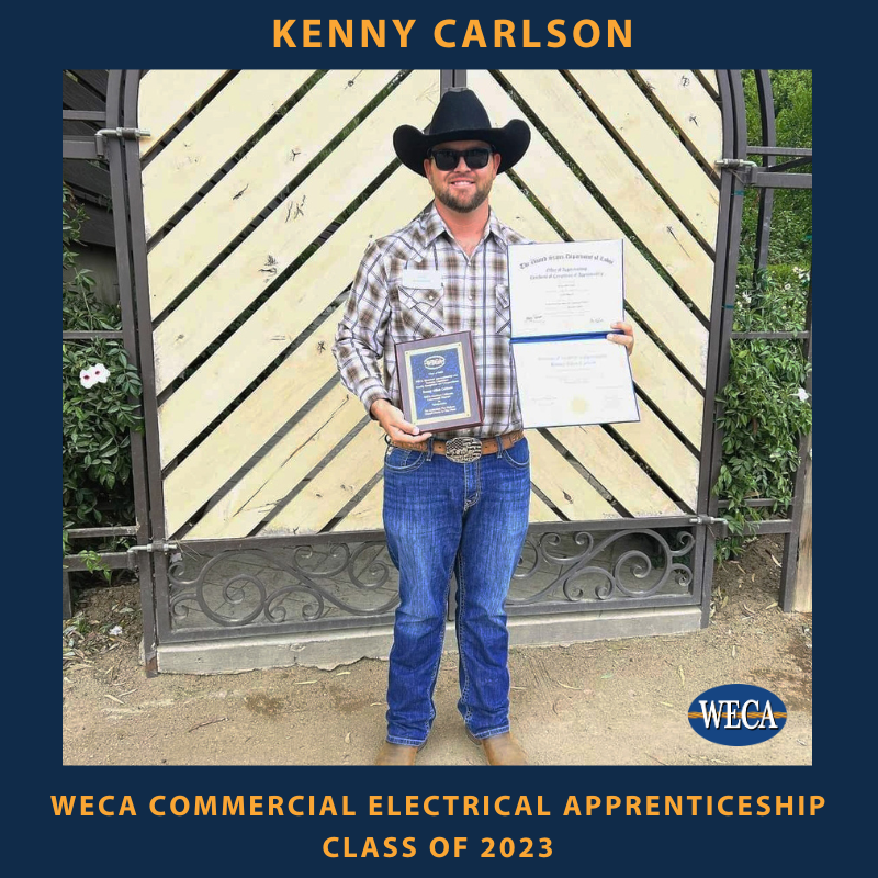 WECA Apprenticeship Graduate Kenny Carlson, Co-Valedictorian of our Southern California Commercial Electrical Class of 2023